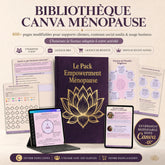 Bibliothèque Canva pour coachs en ménopause – supports clientes, contenus social media & options de licence