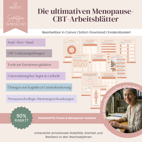 Die ultimativen Menopause-CBT-Arbeitsblätter  42-seitiger Leitfaden der kognitiven Verhaltenstherapie für emotionale Balance & Symptom-Unterstützung