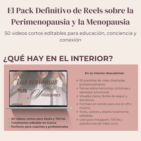 El Pack Definitivo de Reels sobre Perimenopausia y Menopausia  50 videos cortos editables para educación, concienciación y conexión