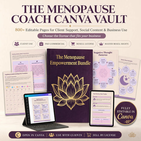 Menopause Coach Canva Vault — Client Resources, Social Content & License Options