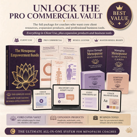 Menopause Coach Canva Vault — Client Resources, Social Content & License Options