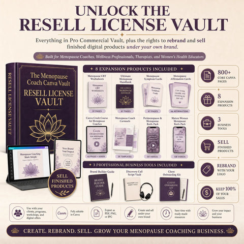 Menopause Coach Canva Vault — Client Resources, Social Content & License Options