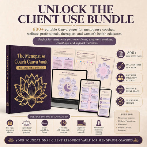 Menopause Coach Canva Vault — Client Resources, Social Content & License Options